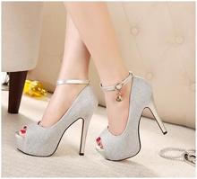 2014 year New Sexy high heeled 13 5cm shoes single shoes open toe button belt thin