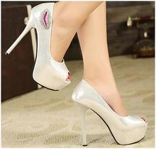 2014 spring high heeled shoes 14cm princess paillette platform thin heels open toe single shoes