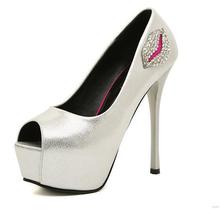 2014 spring high heeled shoes 14cm princess paillette platform thin heels open toe single shoes