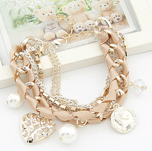 Lovely hollow out heart the coin pearl multielement weave multilayer bracelet women’s bracelets & bangles