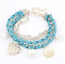 S148 Lovely hollow out heart the coin pearl multielement weave multilayer bracelet women s bracelets bangles