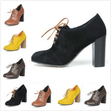 2013 Women’s Genuine Leather 8 cm High Thick Heels Lace Up Winter Pumps,Ladies Design Fashion Luxury Brand Sheepskin Nude Shoes