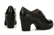 Free shipping Winter woman brand new genuine special round tie solid color genuine leather high heeled