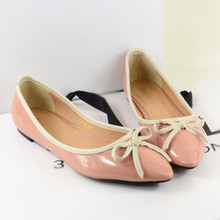 Free shipping women flats European new style shoes candy color coat of paint pointed bow shallow mouth of a women’s shoes