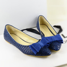Free shipping women flats Fashion vintage knitted bow pointed toe flat heel shallow mouth single shoes ol flat  women’s shoes