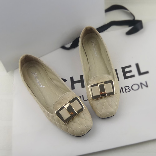 women flats shoes Fashion women s shoes metal bow square toe flat heel single shoes