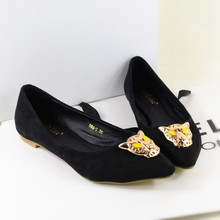 Free shipping women flats new European major suit shoes comfortable suede leopard head pointed shallow mouth of a women’s shoes