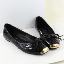 Free shipping fashion bright surface paint small butterfly knot snakeskin stria metal square flat with women’s shoes size 35-41
