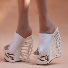 16cm bling bling princess wedges sandals glossy women’s platform shoes ultra high heels open toe cutout female sandals
