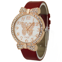 Red Fashion Deluxe Diamond Butterfly Women Ladies Girls Jewelry Gift Quartz Wrist Watches Clocks, Free & Drop Shipping