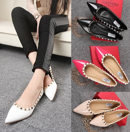 european fashion lady pointed toe flats shoe with rivet star style branded women four season comfort