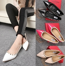 european fashion lady pointed toe flats shoe with rivet star style  branded women four season  comfort  shoe free shipping