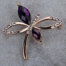 New Fashion Purple Gems Gold Plated Cute Butterfly Brooch Pin Jewelry Women