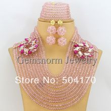 African Nigerian Beads Jewelry Set Fashion Peach African Crystal Beads Jewelry Set Fashion Necklace Set 2014