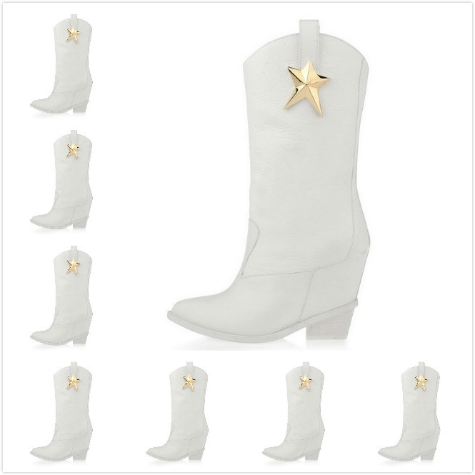 2014 Women s New Arrived White Litchi Line Genuine Leather Pointed Toe Wedge Mid calf Boots