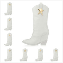 2014 Women’s New Arrived White Litchi Line Genuine Leather Pointed Toe Wedge Mid-calf Boots,Ladies Low Heel High Fashion Pumps