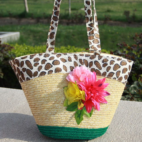 Large capacity beach bag fashion rattan bag leopard print flower woven bag handbag the trend of