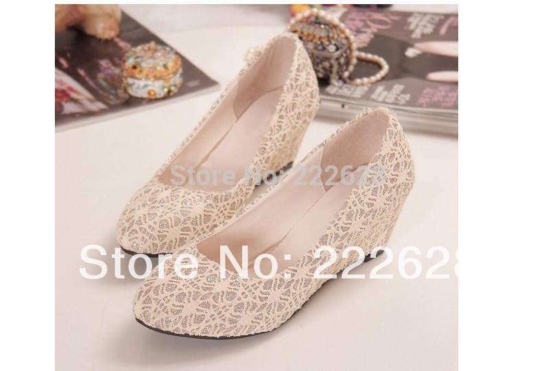 Free shipping 2014 fashion new style lace decoration bottomed single shoes princess brides maid wedding shoes