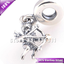 100% S925 Sterling Silver Threaded Core Cupid Pendant European Charm Bead Fits dora Charm Bracelets & Necklaces Pendant LW345