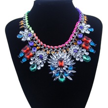2014 New Vintage Luxury Big Crystal Flowers Necklace Pendant Choker Fashion Statement Necklace for Women Free