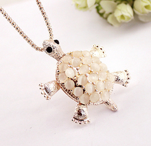 Promotion Fashion Korean Lovely Large Eyel Bright Opal Cute Sea Turtle Pendant Sweater Necklace N2284