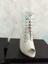 2014 Women s New Fashion White Sneaker Print Leather Golden Spike Heels Peep Toe Ankle Boots