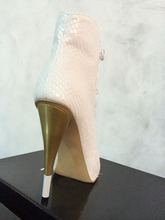 2014 Women s New Fashion White Sneaker Print Leather Golden Spike Heels Peep Toe Ankle Boots
