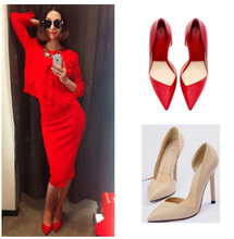 Hot Sale Brand New Design Women Pumps Apricot Red Stilettos Super High Heels Pointed Toe Fashion
