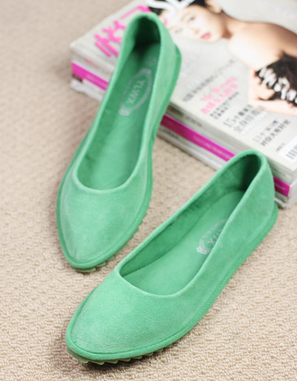 2014 candy color pointed toe genuine leather scrub single shoes cow muscle flat women s outsole