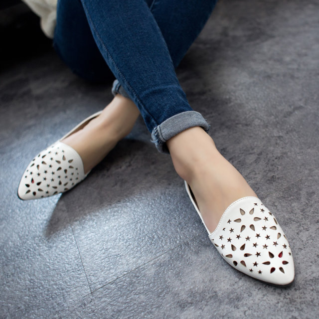 14 spring and autumn cutout carved flat bottom flat heel young girl shoes flower pointed toe