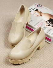 Spring fashion preppy style platform thick heel single shoes vintage round toe leather cute shoes women’s shoes