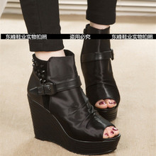 Fashion spring 2014 wedges high-heeled shoes buckle rivet open toe women’s shoes platform single shoes