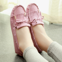 2014 women’s spring shoes genuine leather tassel bow gommini loafers flat round toe flat heel single shoes maternity shoes