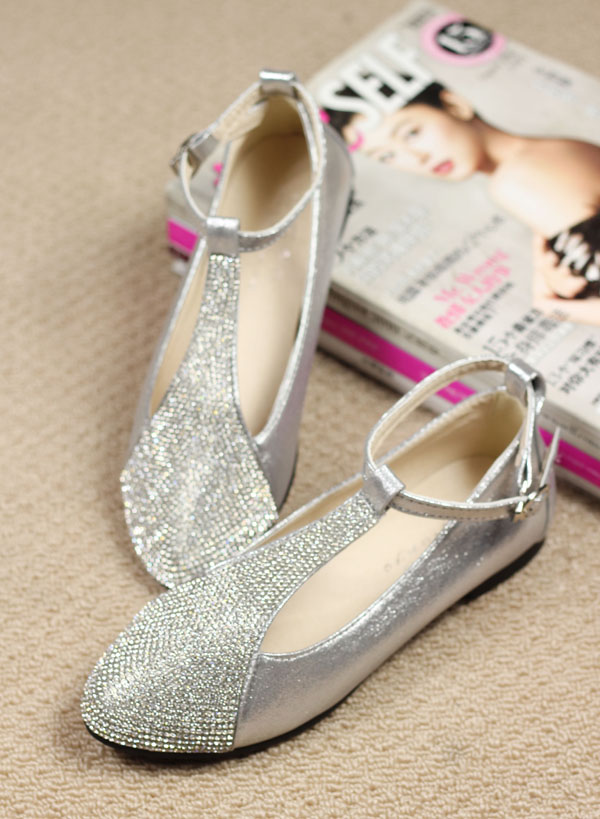 2014 fashion vintage silver pointed toe hasp rhinestone single shoes t shoes flat women s shoes