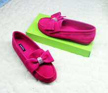 Comfortable women’s shoes bow flat genuine leather driving shoes single shoes nubuck leather flat heel flat