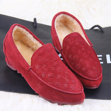 Fashion plus velvet scrub pointed toe genuine leather loafers gommini elevator female single shoes flat thermal cotton-padded