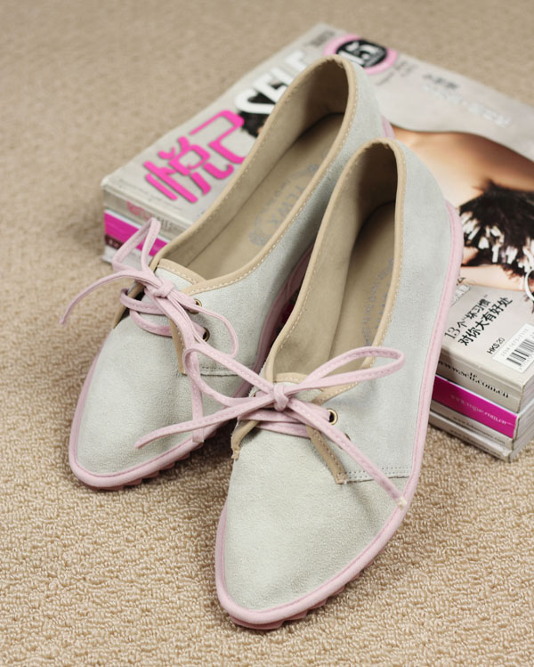 Spring genuine leather cow muscle outsole gommini loafers shallow mouth pointed toe lacing color block decoration