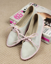 Spring genuine leather cow muscle outsole gommini loafers shallow mouth pointed toe lacing color block decoration single shoes