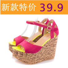 2014 hemp-soled solid color platform wedges high-heeled shoes sandals young girl shoes