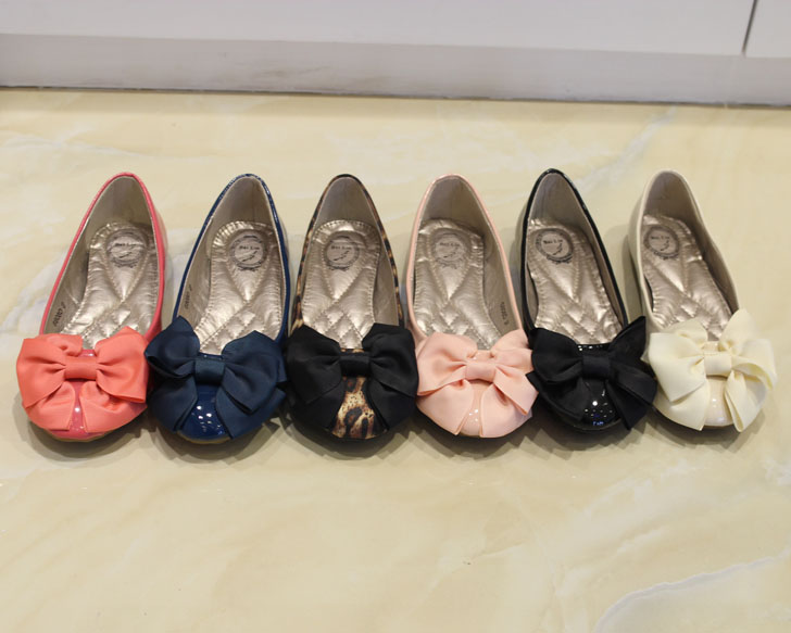 2012 spring round toe fashion leopard print bow sweet flat shoes
