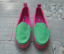 Nubuck cowhide round toe shoes 2013 patchwork color block transparent jelly platform flat platform shoes
