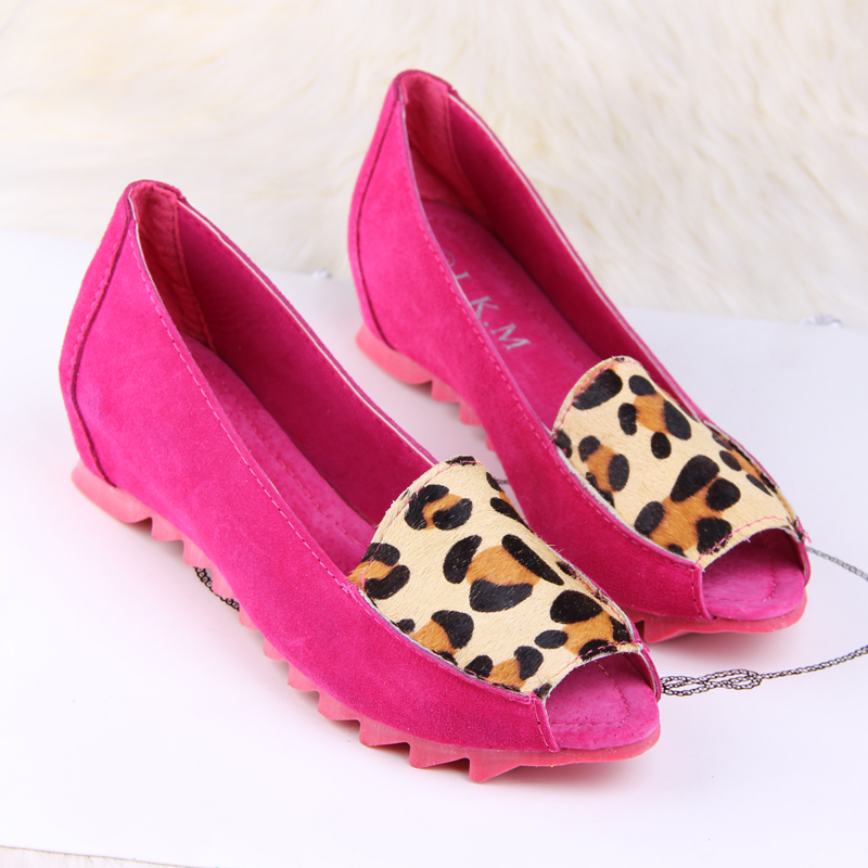 2014 women s genuine leather wedges shoes open toe sandals shoe female nubuck leather leopard print
