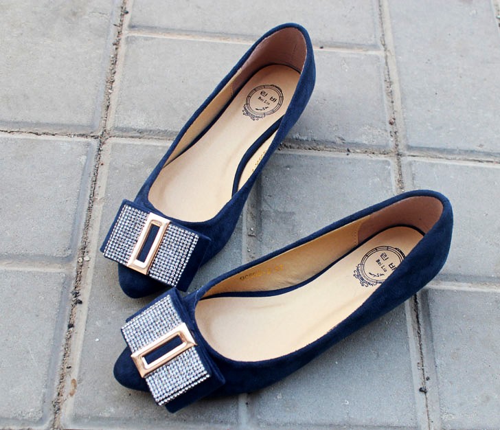 Spring 2014 wedges single shallow mouth pointed toe bow rhinestone scrub women s velvet shoes