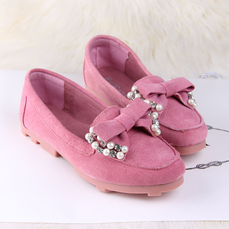 2014 spring scrub genuine leather bow rhinestone leuconostoc gommini single shoes flat loafers women s shoes