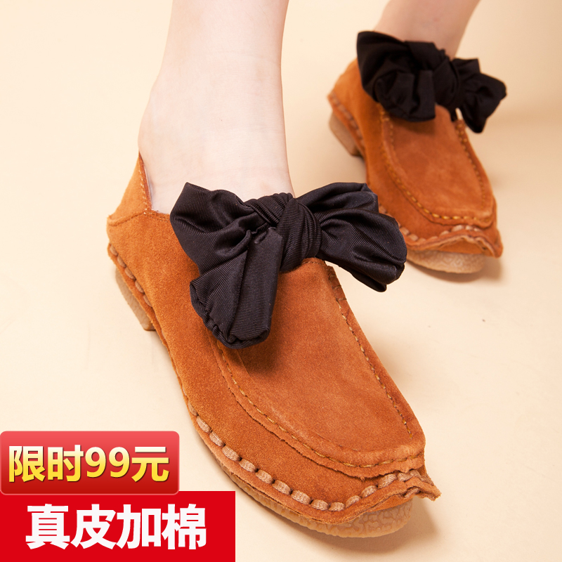 2014 Moccasins spring and autumn single shoes women s shoes soft outsole scrub genuine leather flat