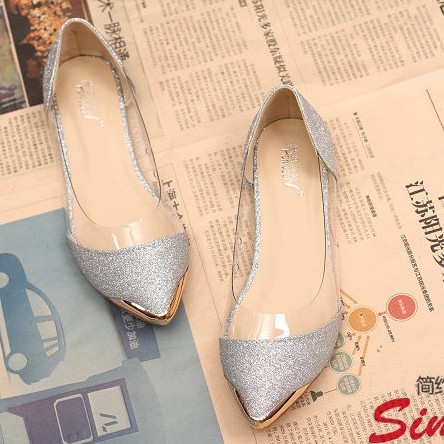Fresh neon shoes transparent bright color metal pointed toe flat bottomed single shoes plastic shallow mouth