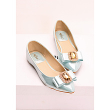 Fashion ladies rhinestone bow pointed toe shoes flat heel single shoes flat female princess shoes