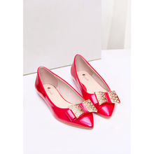Metal 2014 pointed toe red wedding shoes shallow mouth shoes flat japanned leather shoes woman small red shoes bridal shoes