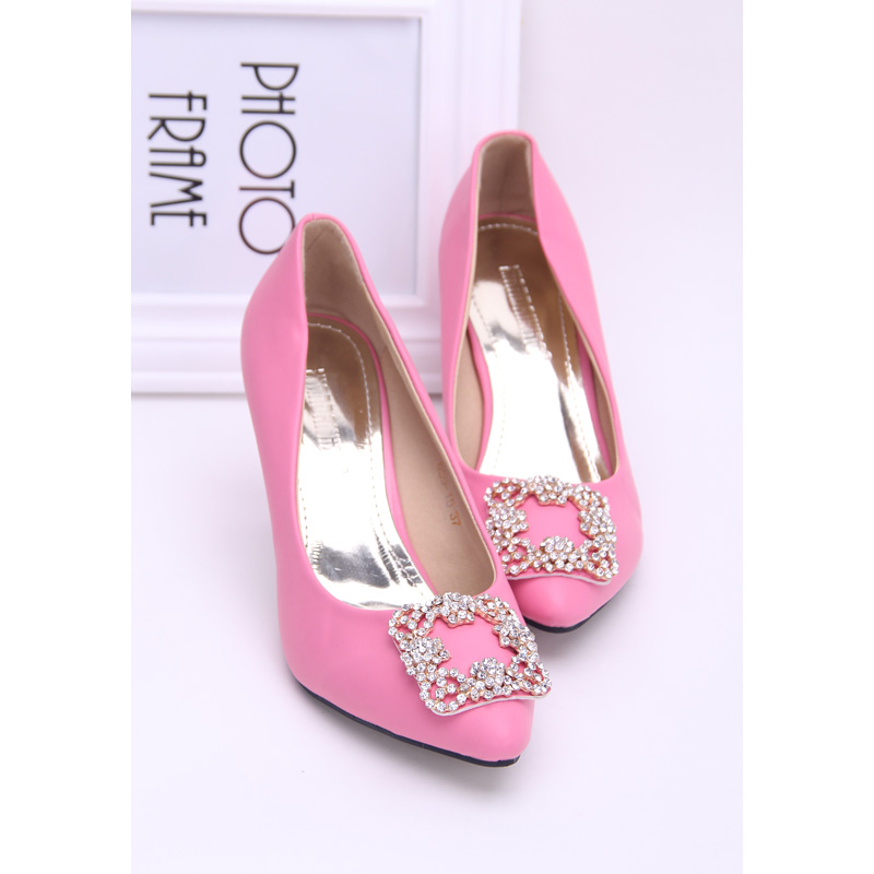 Small rhinestone 2014 rv pearl side buckle thin heels pointed toe high heeled single shoes ol