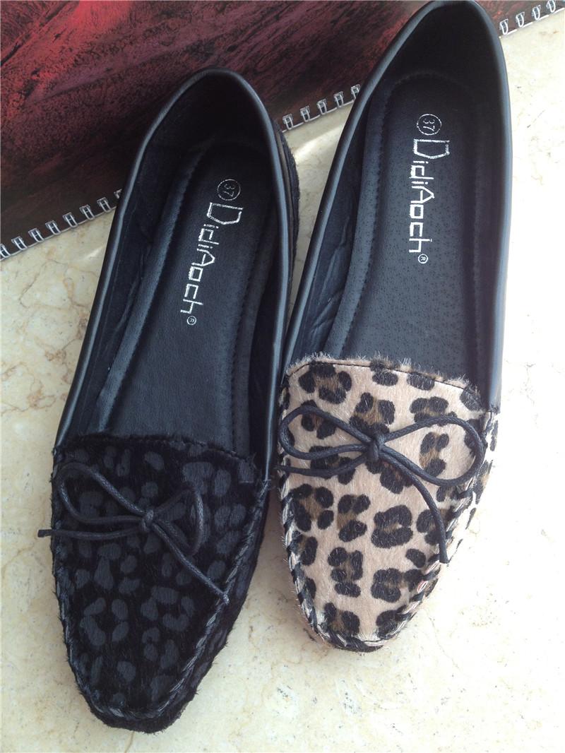 Leopard print horsehair bow spring flat bottomed single shoes shallow mouth women s flat heel shoes